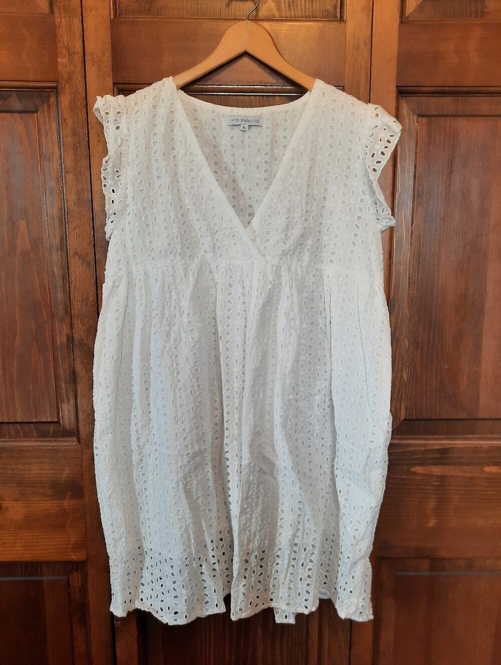 Miss Sparkling Cotton Blend White Eyelet Lace Ruffle Sleeve Mini Dress Size XL